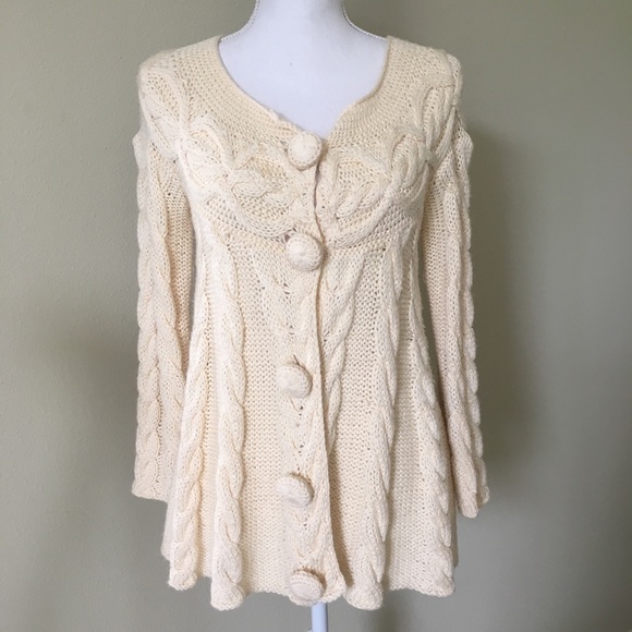 Saks Fifth Avenue Sweaters - Gracie ivory cable knit swing sweater coat small